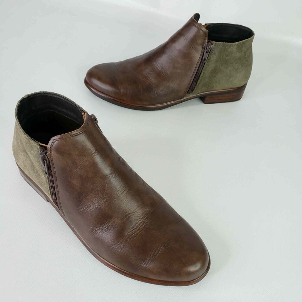 Naot Helm Ankle Boots Brown Dark Green Leather Suede Women's Size US 9 EU 40